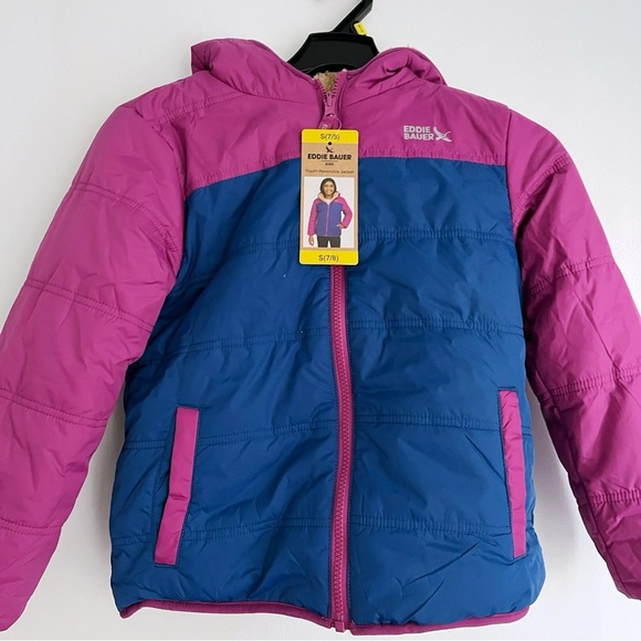 Eddie Bauer • Youth Reversible Jacket (Magenta and Navy and Sherpa) - Picture 2 of 9